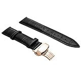 SIFEIRUI 20mm-Schwarz-Leder-Uhrenarmband für Unisex Kalbsleder Ersatz mit Rose Gold 316L Faltschließe