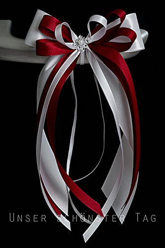 Stk Antennenschleife Autoschleife Autoschmuck Hochzeit SCH0003 weiß bordeaux (10 Stück)