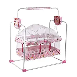 Haristar Baby Sleep Swing Cradle/Jhula/Jhoola/Bed/Baby Bedding with Net and Cradle for 0-12 Months Baby Boys and Girls (Pink)