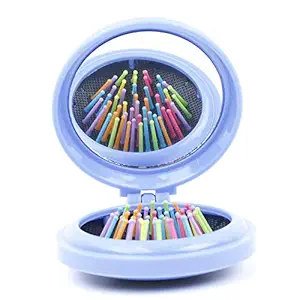 Alexvyan Blue Round Travel Mini Hair Comb with Make up Mirror Pocket Hair Brush Folding Hair Brush for Travel,Gift for friends, relative, lovers, sisters,mothers and yourself