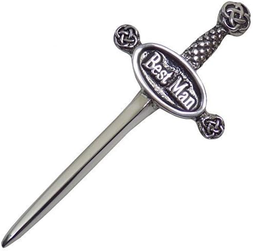BEST MAN FINEST PEWTER WEDDING CELTIC SWORD SHAPE KILT PIN 9.5CM X 4CM X 1CM MADE IN UK