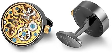 Dich Creat Men's Gunmetal PVD Skeleton New Movement Cufflinks Covered with Glass