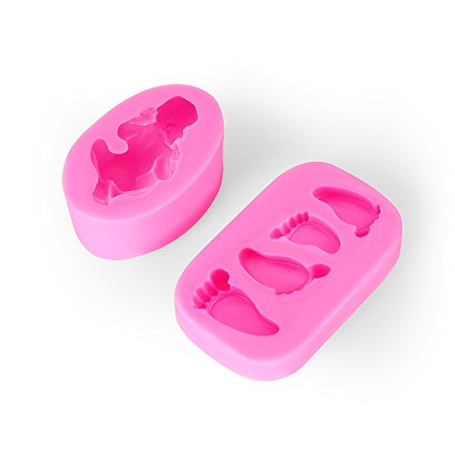 SUNJAS 2tlg Baby Geburt Silikon Ausstecher Ausstechform Torten Fondant Kuchen Marzipan Backen Stempel Set Kit Deko - 3
