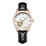 ZYWTZ Wasserdichte mechanische Uhr für Damen, Roségold- und Diamantzifferblatt, Keramikband Damenuhren,Black