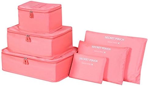 Travel organiser,travel essentials bag 7pcs packing cubes for travel waterproof polyester storage luggage travel storage bags clothes suitcase , Pink