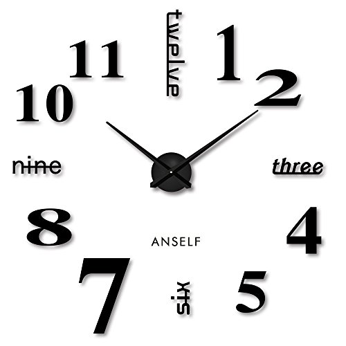 Anself DIY Moderne Wanduhr Wandtattoo Dekoration Uhr für Zimmerdeko aus Acryl Schwarz