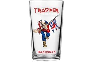 GARAGEBAR Vaso de cerveza Iron Maiden Trooper | Vaso de pinta a borde de 20 onzas | Vaso de cerveza nucleada | Producto oficial | Perfecto para tu bar en casa o Mancave | 1 vaso