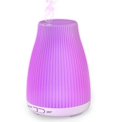 Neloodony Diffuseur d'huile essentielle, 100 ml d'humidificateur Cool Mist Aroma pour aromathérapie avec jeu de lumières LED de 8 couleurs, un arrêt automatisé lorsque le réservoir est vide et un mode de brouillard réglable pour le bureau, la chambr…