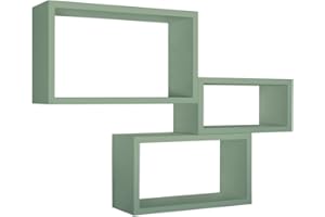 MODULARREDO | TRITTICO Set di 3 Mensole da Muro, Libreria Sospesa, Libreria Parete, Verde Acqua Marina, 45x27 p15.5 cm, 40x22 p15.5 cm e 35x17 p15.5 cm, Kit Tasselli Incluso - Made in Italy