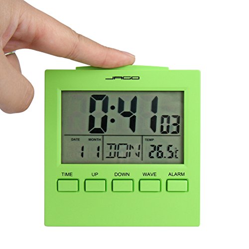 Jago Funkwecker Wecker mit Temperaturanzeige mit LCD-Display in vier verschiedenen Farben und LED-Hintergrundbeleuchtung inkl. Snooze-Funktion - 5