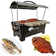 Hot Life Export Quality Smart Looking Hut Shape Charcoal Barbeque Grill with 6 Wooden Handle Skewers,Steel Tong,Hand Gloves & Grill Stand (Black) Comboo