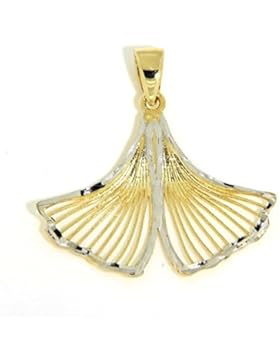 *333 Gold bicolor Anhänger Ginkgoblatt diamantiert durchbrochen Glücksbringer*