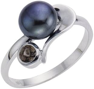 ZEEme Unisex  360270892-054  Black  Round Cultured Freshwater Pearl Smokey Quartz Sterling Silver 926 Ring Size O
