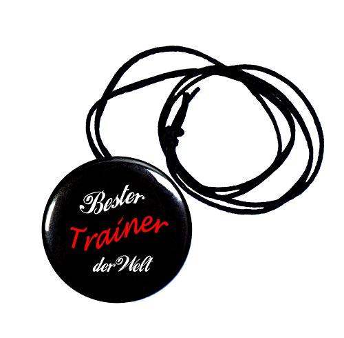 runder Flaschenöffner Button 56 mm mit Spruch Bester Trainer inkl. Band zum Umhängen