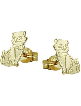Stecker, Katzen teil-mattiert 8Kt GOLD
