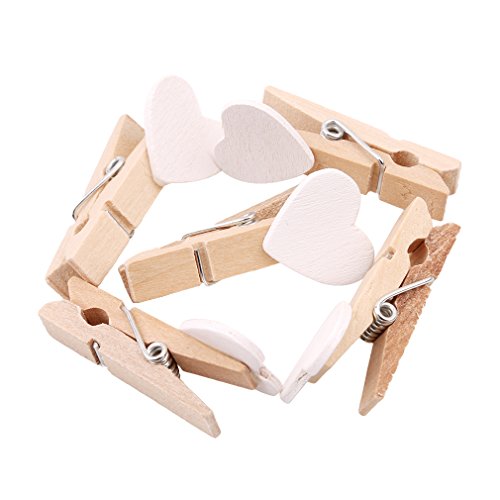 HENGSONG Kleine Mini Holz Wäscheklammern / Holzklammern / Dekoklammern mit Herz für in verschiedenen Farben 10 Stück (Weiß)
