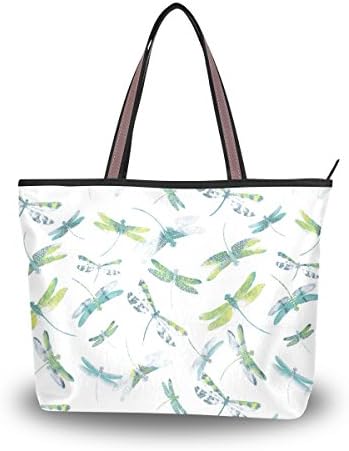 UHONEY Extra Large Handbags for Women,Colorful Dragonfly In Sunset Decoration White,Fashion Design Ladies Shoulder Tote Bag