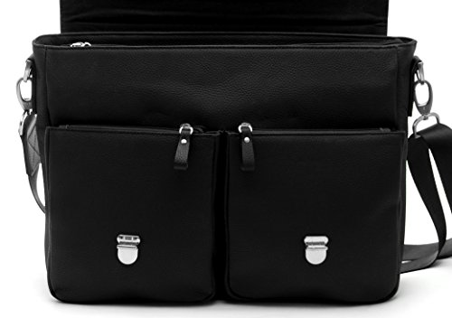 Bovari echt Leder Herren Schultertasche Aktentasche Umh  ngetasche Laptop-Tasche Messenger Bag 39x30x10 cm Model Lyon - Gr    e L  schwarz matt 