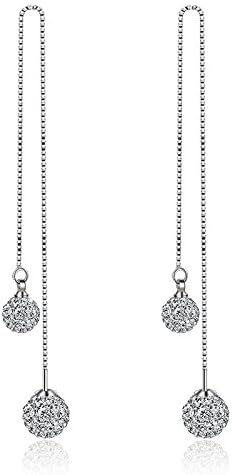 Long Fringe Exaggerated Earrings Joker Shambhala Ball White Fungus Jewelry,Silver-OneSize