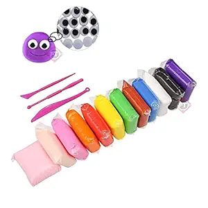 Firstly Traders 12 Pcs Art Air Dry Clay+ Googly Eyes, Colorful Children Modeling Soft Clay with Tools, Craft Materials for 5-8 Years Old, 10-12 Years Old Kids Boys Girls Gift