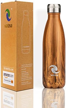 Vatna Double Wall Vacuum Insulated Stainless Steel Water Bottle Cup with Teakwood Portable Bag Perfect for Outdoor Sports Camping Hiking Cycling Picnic, 17 oz