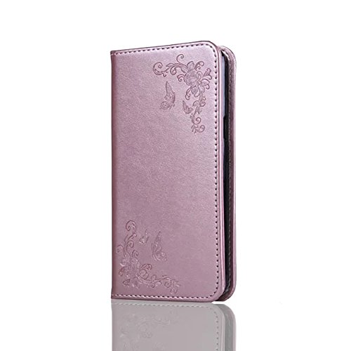 SKYXD für Samsung Galaxy J3 2016 Hülle Leder Rosen Blumen und Schmetterlings Muster,PU Folio Klappbar SchutzHülle [Brieftasche Kartenfach / Magnet / Standfunktion / Trageschlaufe] KlappHülle für mit [Katze Handyanhänger + Eingabestift] 3 in 1 Zubehör Set Handy Tasche Etui für Samsung Galaxy J3 2016 J320F J3 Duos Bookstyle Flip Case Leather Cover With [Stylus and Dust Plug]- Roségold - 2