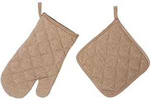 IDEAL STORE Manoplas y Agarrador de Horno, Ollas 100% POLIÉSTER (Beige)