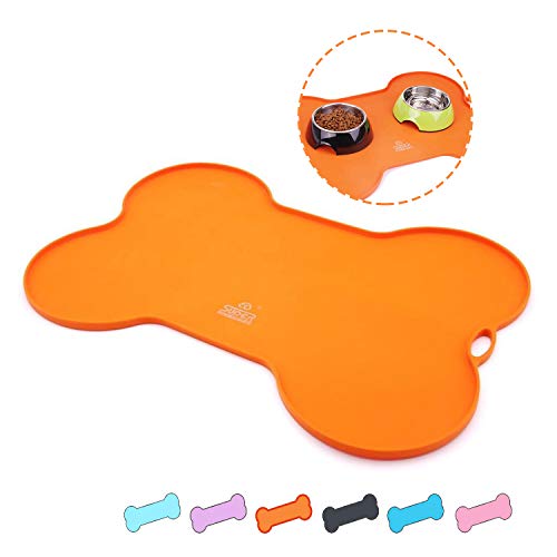 Super Design Tapete para comedero Perro de Silicona, Estera Comida en Forma Hueso Alfombrilla Antideslizante Impermeable para Perro Tapete para Comer Perro Gato