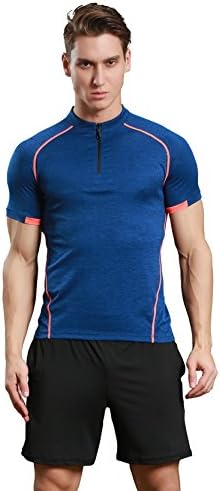 YMY Mens Contrast Color Tees Compression Short Sleeve Top Zipper T-Shirts 0040-Royal X-Large/US L