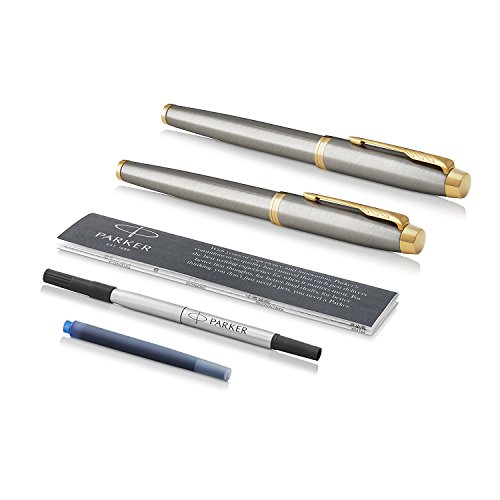 PARKER IM estuche con pluma estilográfica y bolígrafo de la colección British, metal cepillado con adornos dorados (2010765)