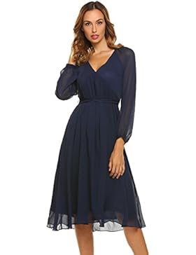 Damen Chiffon Kleider Empire Swing Tiefe V-Ausschnitt Knielang Elegantes Festliches Abendkleid Cocktailkleid mit...
