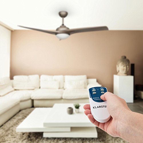 Klarstein • Figo • Deckenventilator • mit Beleuchtung und Fernbedienung • 3 Rotorblätter • 132 cm Durchmesser • 2 Drehrichtungen • 3 Geschwindigkeiten • niedriger Stromverbrauch • Deckenleuchte • 2 x E14 Glühlampe bis 43 Watt • einfache Montage • titan - 5