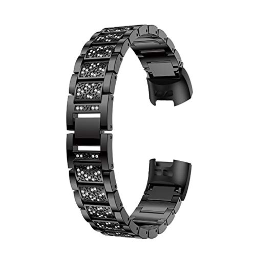 Preisvergleich Produktbild Fcostume Uhrenarmbänder Armband Edelstahl Diamant Ersatz für Fitbit Charge 3 (Schwarz)