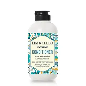 Lim & Cello Extreme Conditioner with Avocado Oil & Wheat Protein, Rich in Fatty Acids and Proteins, Ultra Moisturising Formula for Shiny and Silky Smooth Hair, 250ml