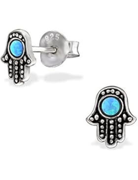 *925 Silber Ohrstecker Hamsa Fatimas Hand Symbol Ohrschmuck Opal blau 5x6mm*
