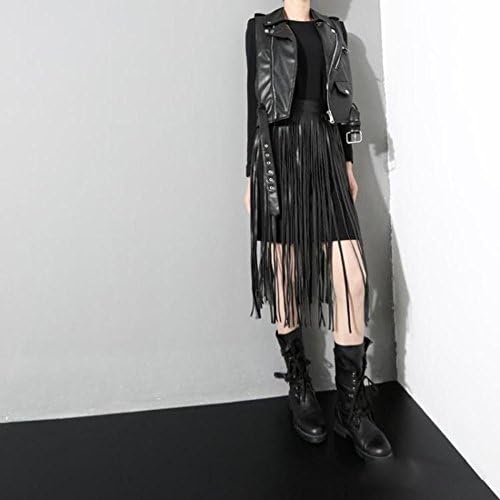 DCY Black Long Tassel Skirt Belt Gypsy Style PU Leather Girdle