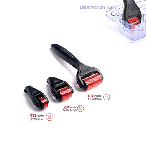 Hommii 4 in 1 Mikro Derma Roller Sterilisierte Titanium Nadeln Kit (0.5mm/180 Nadeln 1.0mm/600 Nadeln 1.5mm/1200 Nadeln) – Best Skin Roller Kit für Anti Ageing, Akne-Narben, Dehnungsstreifen, Falten, Augenbeutel , Körper, Gesicht, Haarausfall, Cellulite, Scalp -Schwarz Griff mit Rot - 4