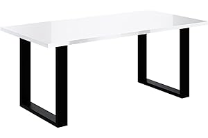 ‎ALTDECOR ALTDECOR Esstisch, ideal als Küchentisch oder Wohnzimmertisch, solide Konstruktion aus Möbelplatte,160x90x75 cm - Weiß Hochglanz/Schwarz - KLYN U