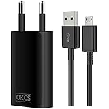 OKCS Ladeset - Micro USB Ladekabel 0,5 m + 1A Netzteil für Galaxy, Sony Xperia, LG, Motorola - Schwarz