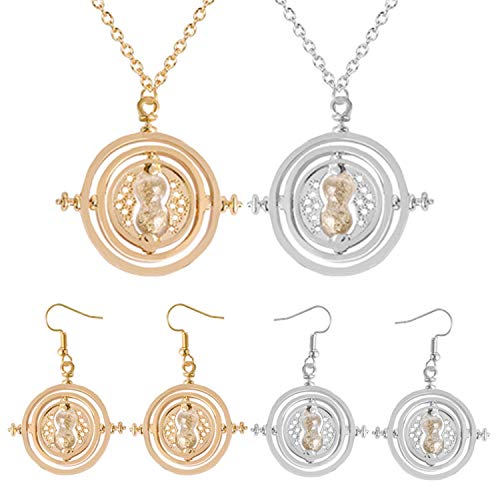 Hooggle Harry Potter Temps Magicien Hermione Rotatif Magicien Collier Sablier et Boucles d'oreilles?Or + Argent?