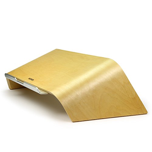 Urcover® UNIVERSAL Echt Holz Laptop Ständer Halter in Hell Braun mit Metalllippe | Samdi Edition Notebookständer | Desktop Laptopständer | Ultrabook Schreib-Tisch Halterung für Macbook, Lenovo Thinkpad uvm. - 2