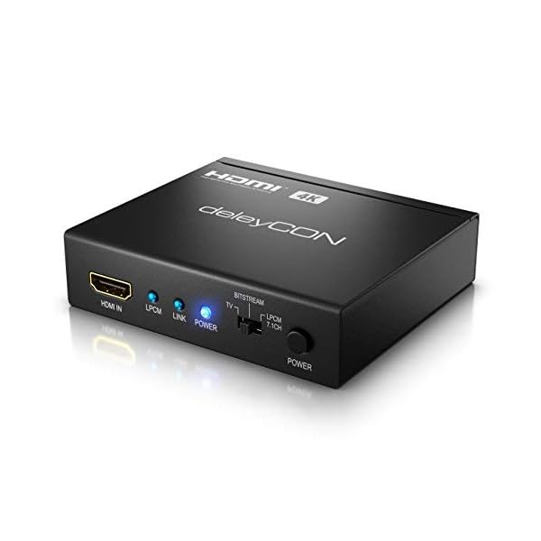 deleyCON 4K HDMI Audio Extractor Konverter 7.1 CH Digitaler Audio Adapter Konverter Dolby Digital HDMI SPDIF Toslink Optisch L/R Stereo Digital Analog Wandler