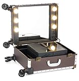  Maletín De Maquillaje 4 Ruedas Desmontables Ajustable Con Luz Led Adecuado para viajes peluquería profesional belleza uñas almacenamiento Brown 40x22.5x50cm