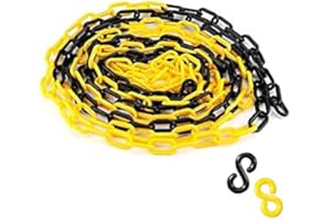 HATOOLHA® Plastic Link Chain, Plastic Safety Chain Barrier Road Warning Block Traffic Barrier Chain with 2 S-Hook (5M, Black+Yellow)