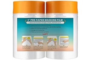 LLPT Tape and Drape Pre-Taped Masking Film | 2-Pack | Versatile Painter's Plastic Drop Cloth for Auto Wall Furniture Painting and Spraying Protection (MFT652) | 65cm(Unfolded) x 20m