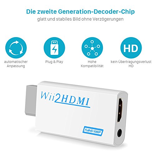 GHB Wii HDMI Adapter Wii zu HDMI Konverter Wii Signal automatisch auf 720p/ 1080p und HDMI-Anschluss / 3,5 mm Klinke Ausgang aus mit HDMI Kabel - 4