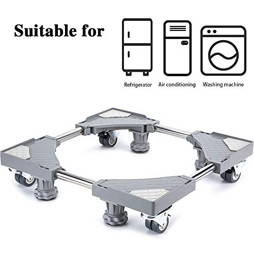 Smonter multi-funzionale mobili base regolabile con 4 × 2 bloccaggio gomma ruote girevoli e 4 Strong piedi mobile case roller Dolly per lavatrice, asciugatrice e frigorifero, grigio