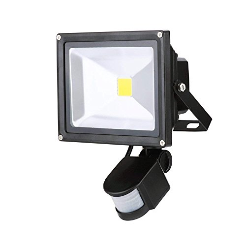 Preisvergleich Produktbild AUFUN 20W Kaltweiß led strahler scheinwerfer mit PIR bewegungsmelder Außen Innen - außenstrahler Flutlicht Fluter Schwarz wasserdicht IP65 (20W Kaltweiß,Schwarz)