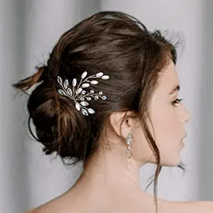 Fstrend Bridal Wedding Hair Pins Silver Sparkly Rhinestones Pearls Flower Hair Pin Bride Hairpieces Gorgeous Hair Accessories for Women and Girls(Pack of 2) (Rose gold) (Gold)