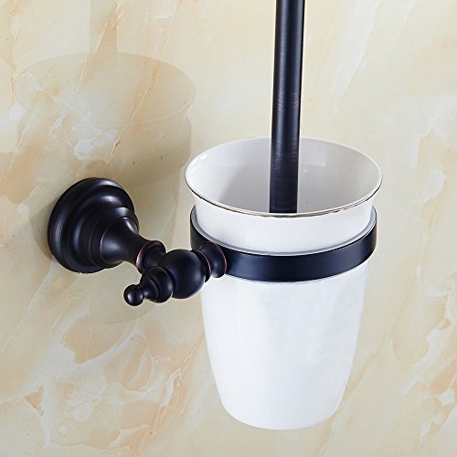 Weare Home Retro Vintage Antik Design Öl Rubbed Bronze Alle Messing Schwarz Toilettenbürstenhalter mit Keramik Becher Wandmontag Wandhalterung Bohren - 5